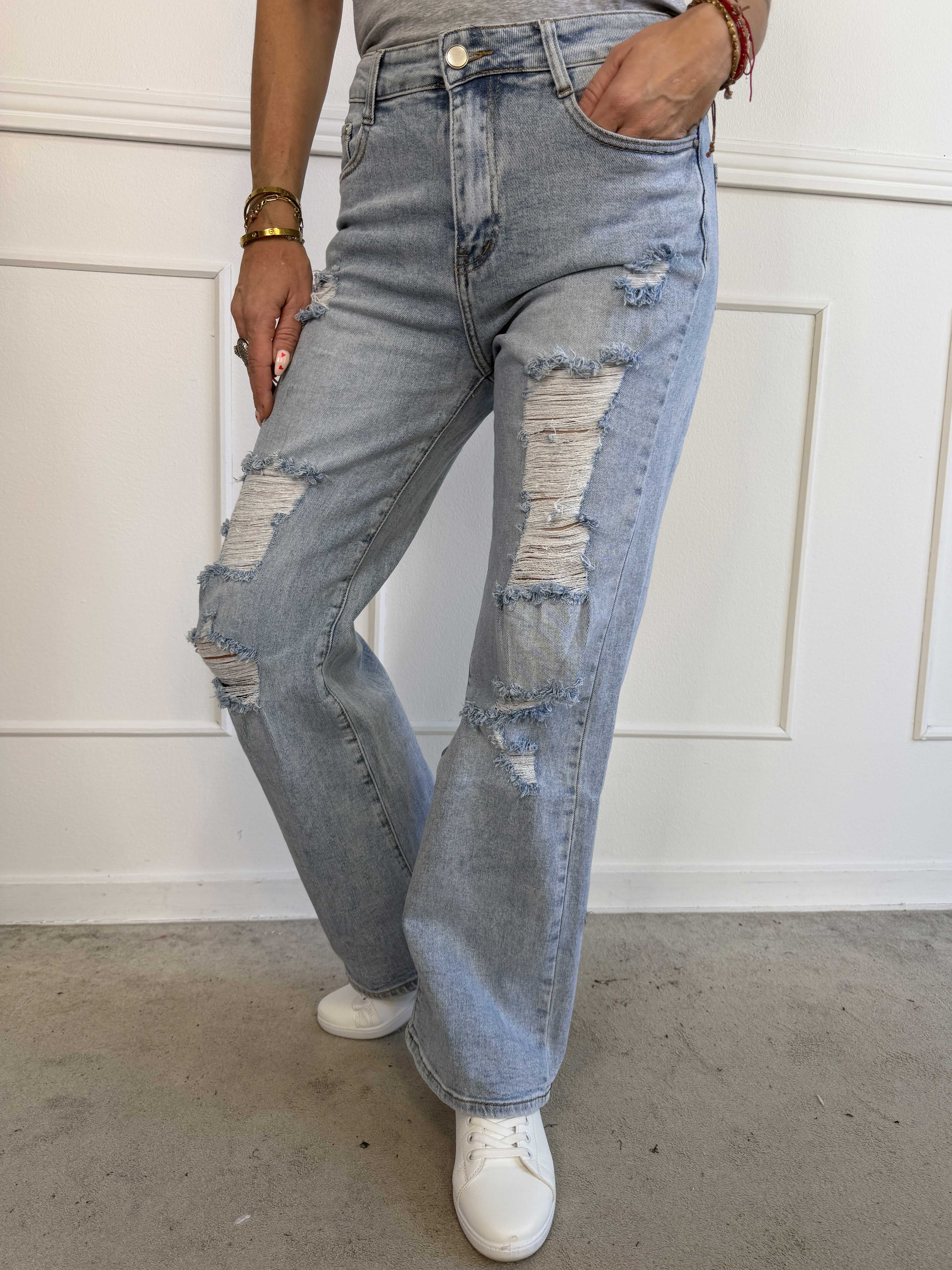 Nicoleja - Lyse denim jeans med ripped detaljer